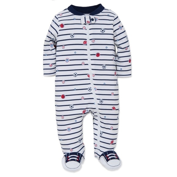 Little Me Baby Boys 100% Cotton Scratch Free Sleeper Footie Sports Star 3 Months - Picture 1 of 5